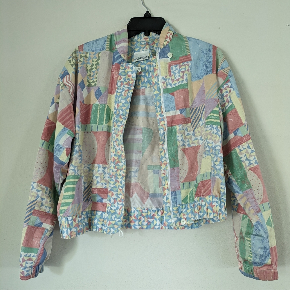 Vintage Patchwork Design Zip Up Spring Jacket - image 1